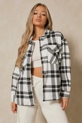 White Black Check Shacket For Her-0022