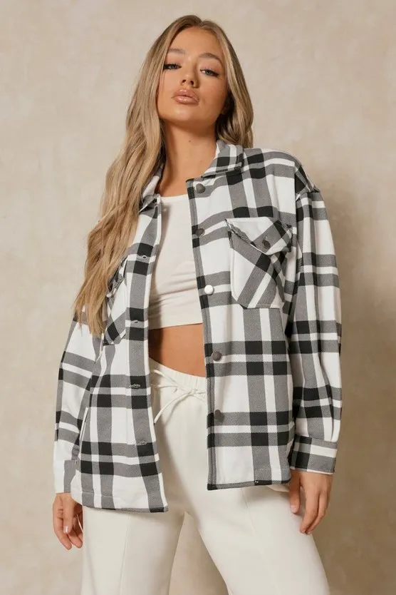 White Black Check Shacket For Her-0022