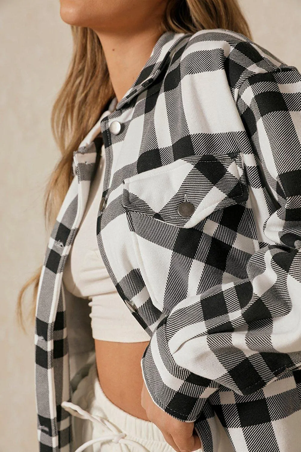 White Black Check Shacket For Her-0022