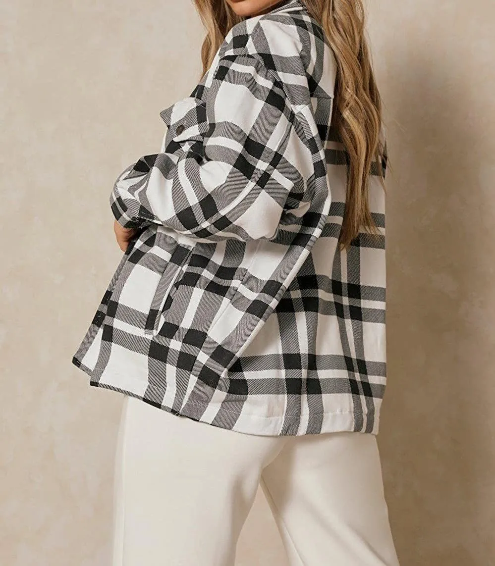 White Black Check Shacket For Her-0022