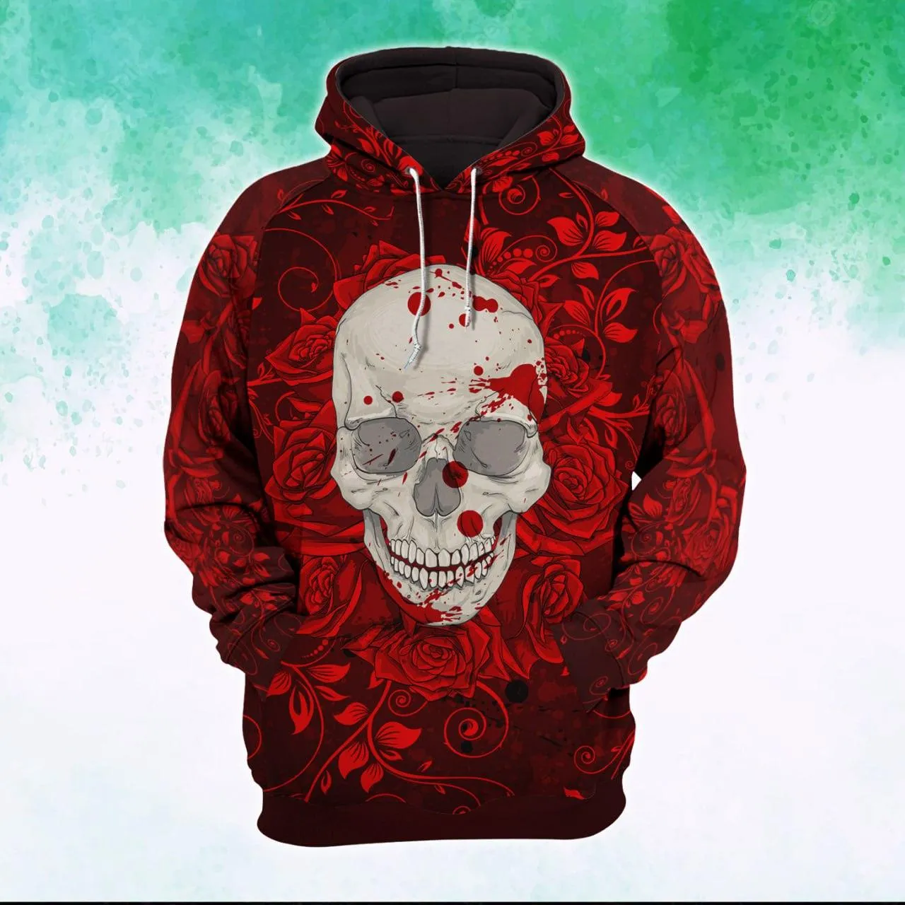 White Skull And Red Flower Artwork Combo Hoodie and Leggings