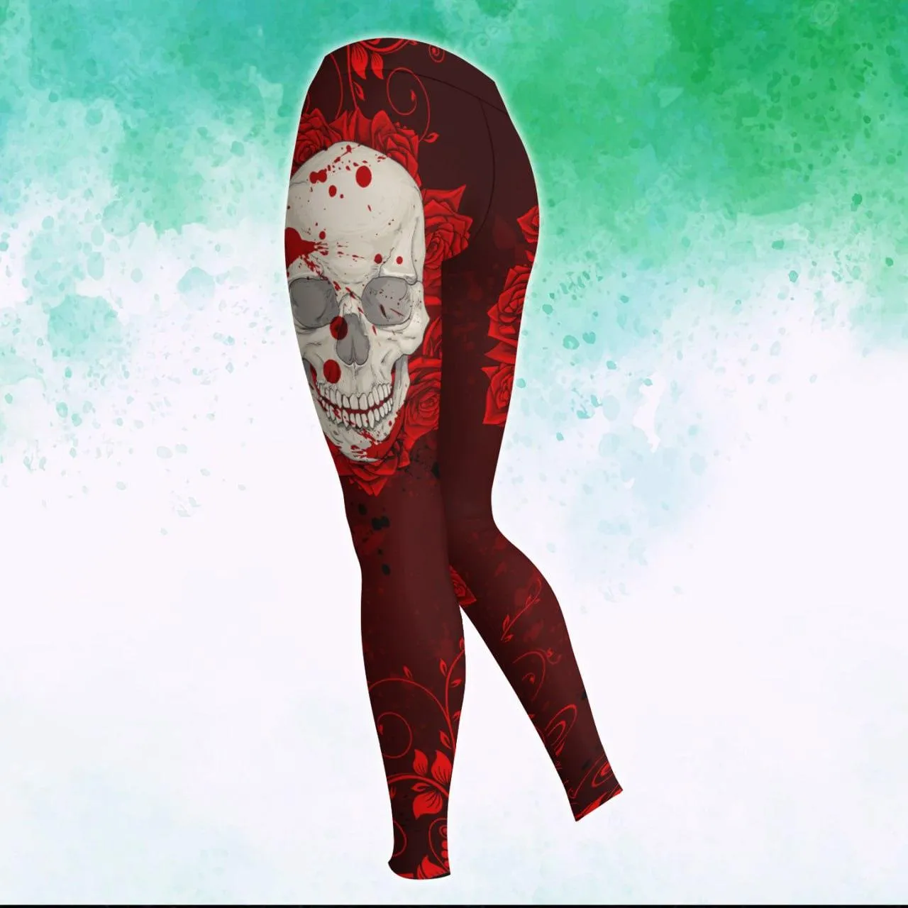 White Skull And Red Flower Artwork Combo Hoodie and Leggings