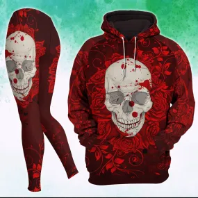 White Skull And Red Flower Artwork Combo Hoodie and Leggings