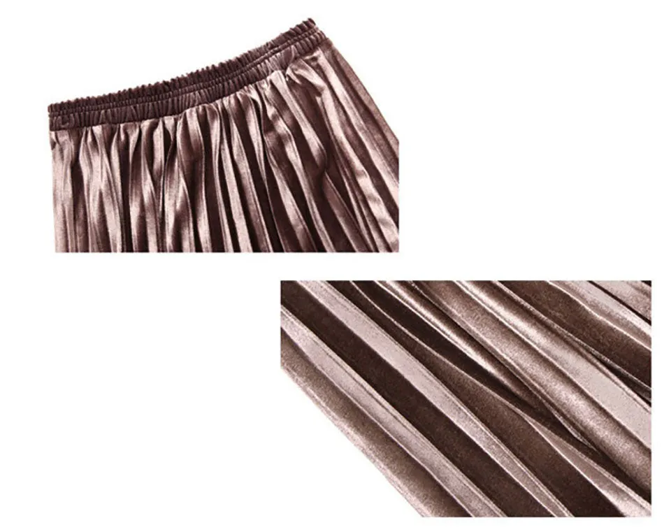 Women Long Metallic Silver Maxi Pleated Skirt Midi Skirt High Waist Elascity Casual Party Skirts