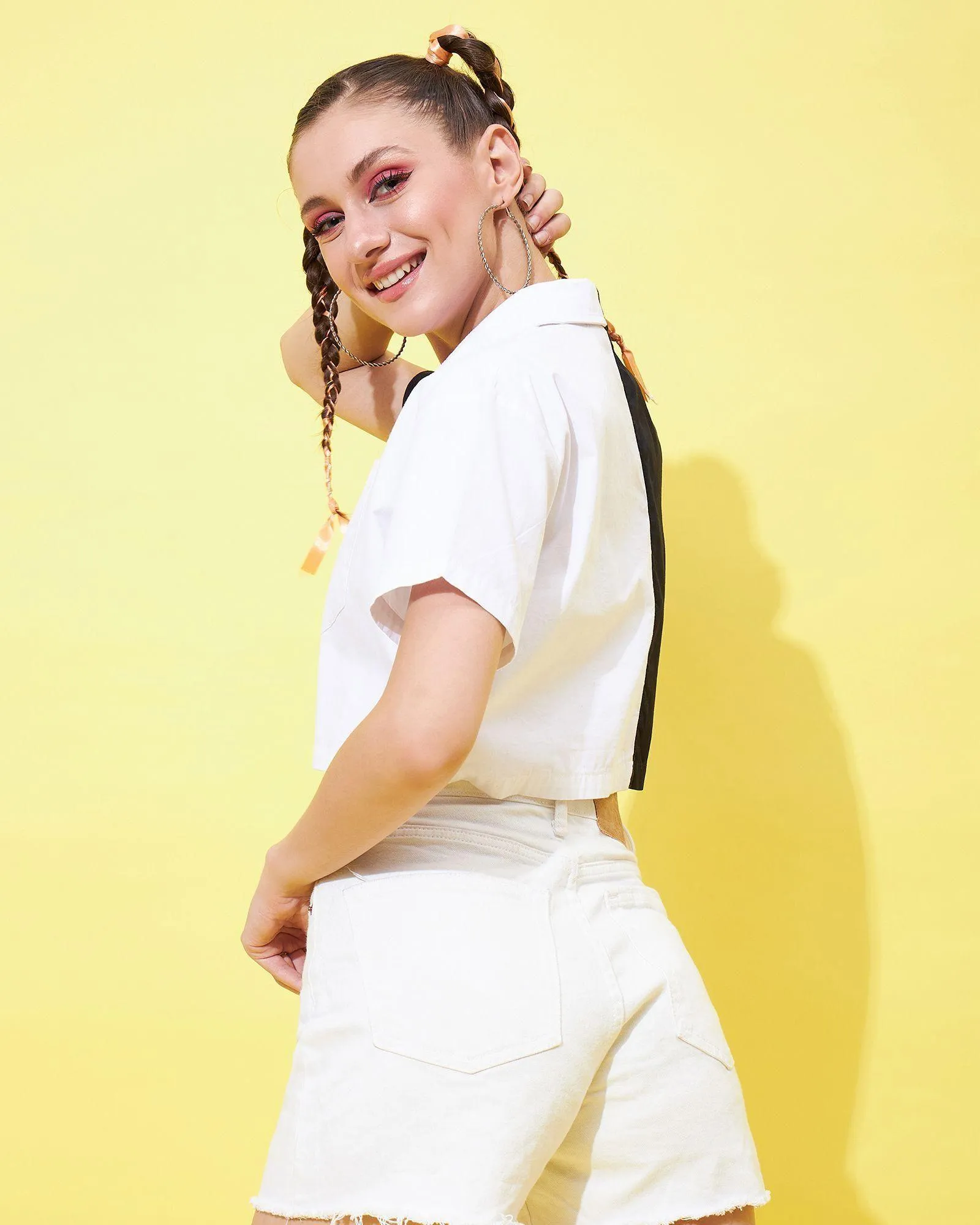 Women's Cotton Colorblock Crop Shirt