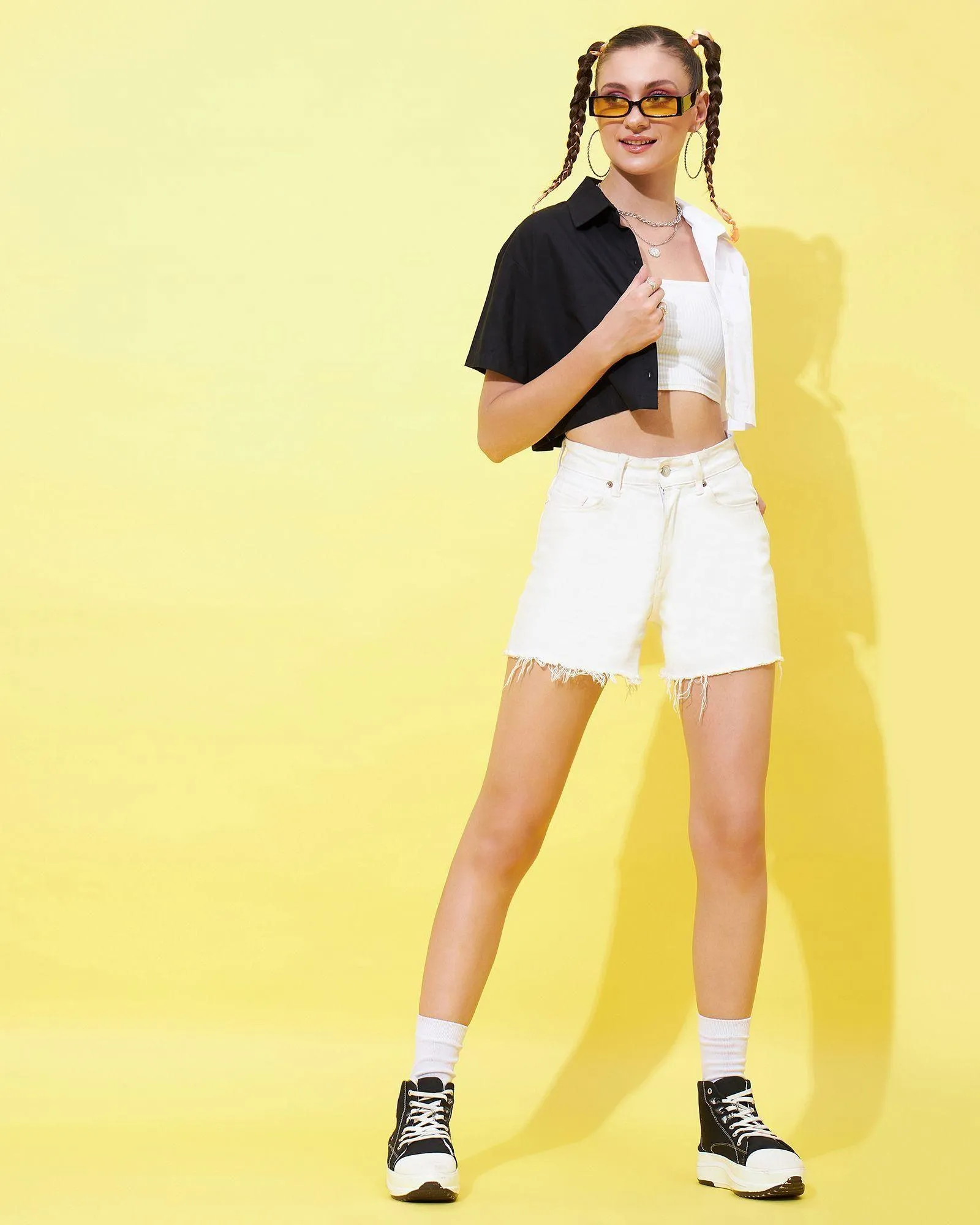 Women's Cotton Colorblock Crop Shirt