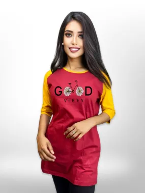 Women's Good Vibes Long T-shirt Raglan Sleeve Side Pocket