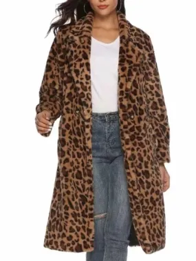 Womens Leopard Print Faux Fur Coat