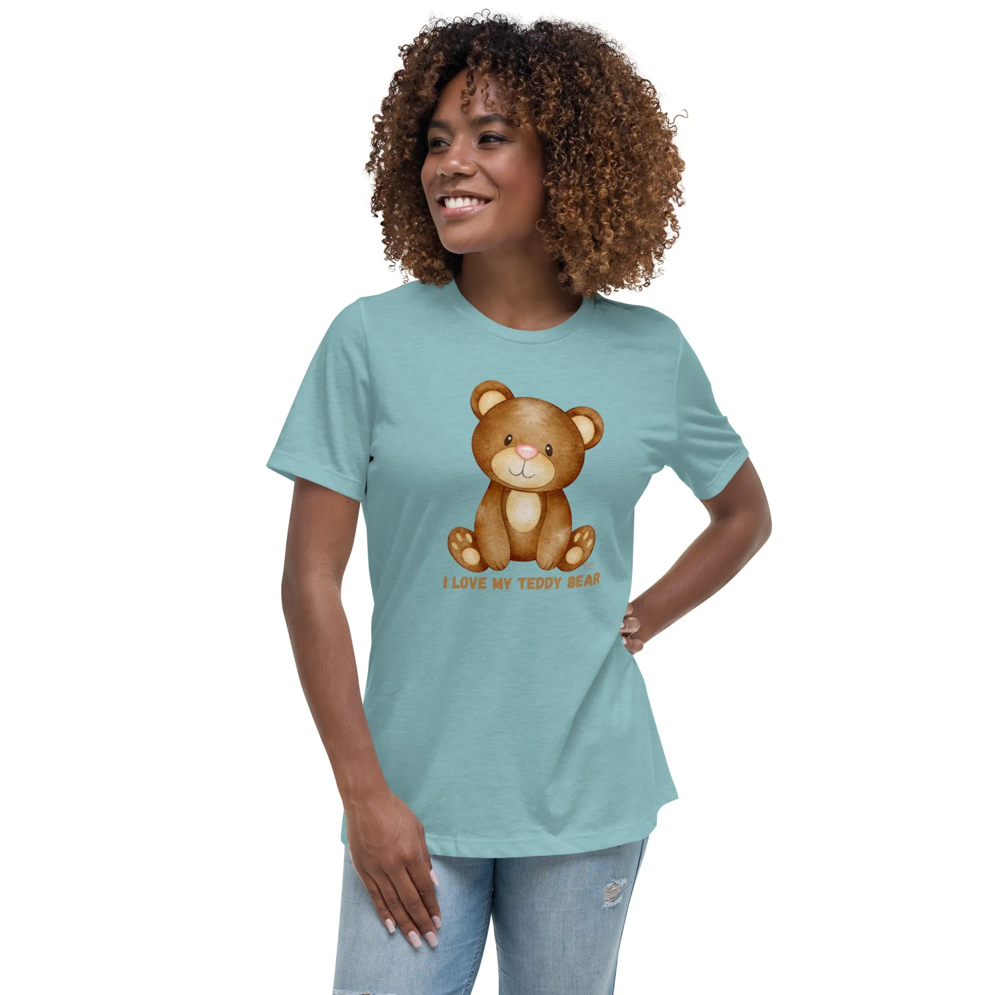 Women's Relaxed Soft & Smooth Premium Quality T-Shirt I Love My Teddy Bear Design by IOBI Original Apparel