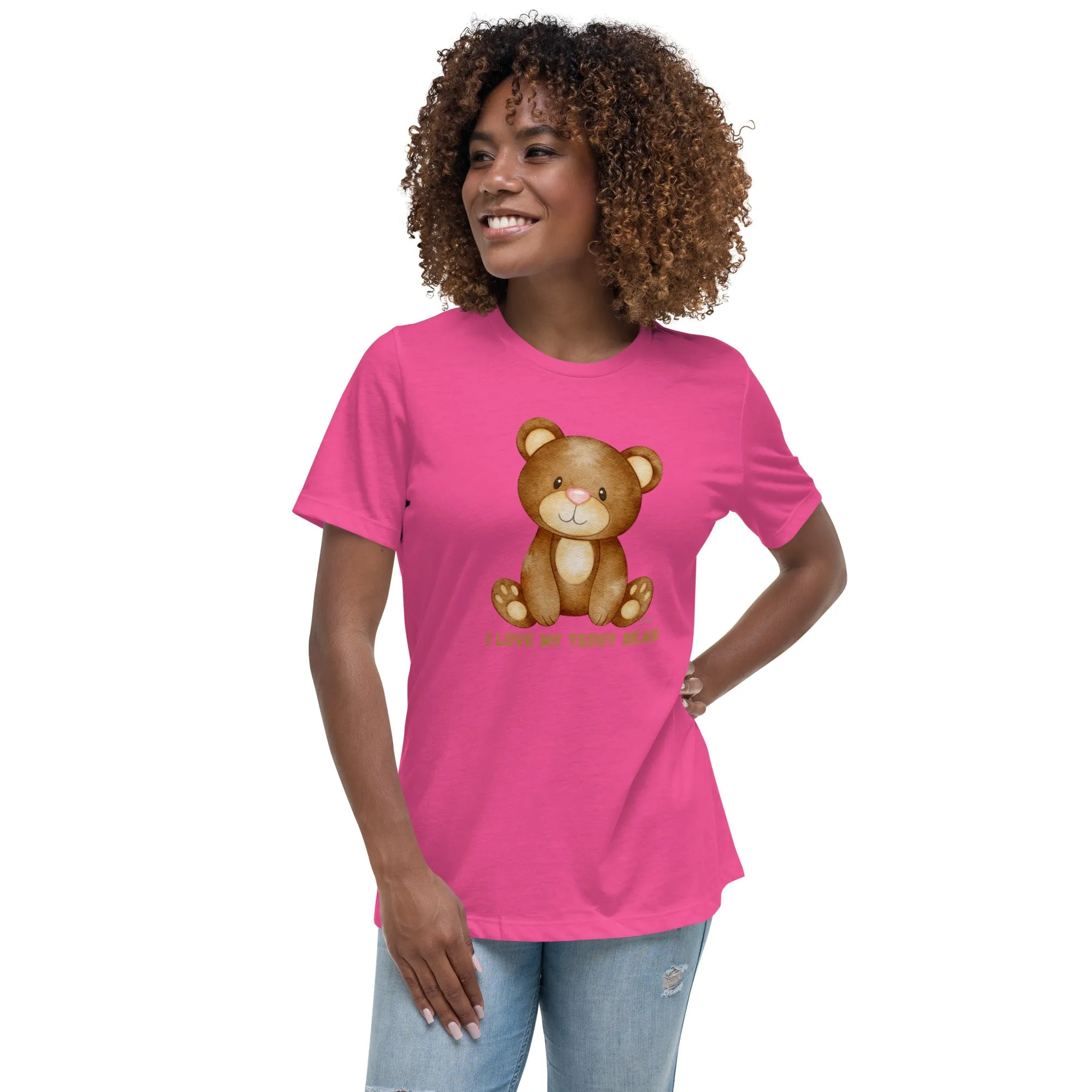 Women's Relaxed Soft & Smooth Premium Quality T-Shirt I Love My Teddy Bear Design by IOBI Original Apparel