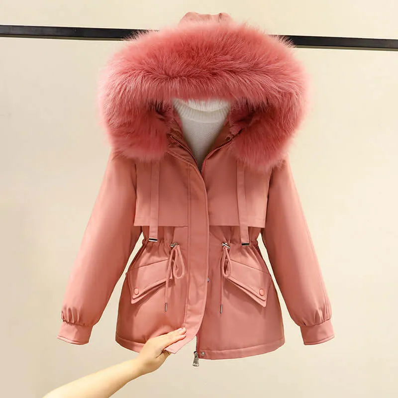 Women's Winter Parka Jacket with Faux Fur Hood
