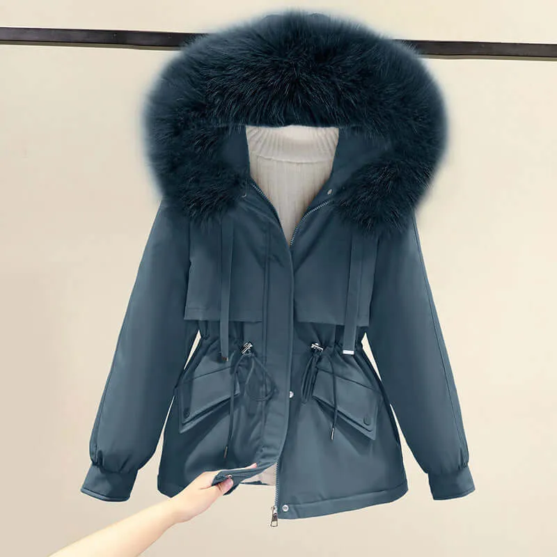 Women's Winter Parka Jacket with Faux Fur Hood