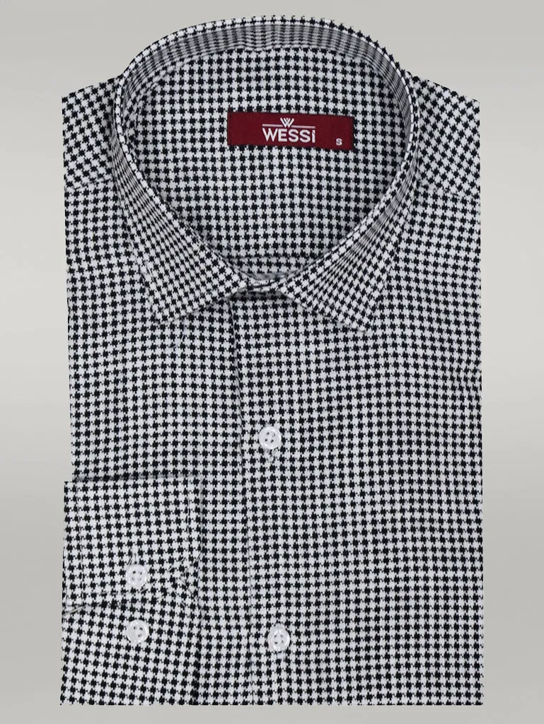 WSS Houndstooth Pattern Black Men Shirt  - Singen