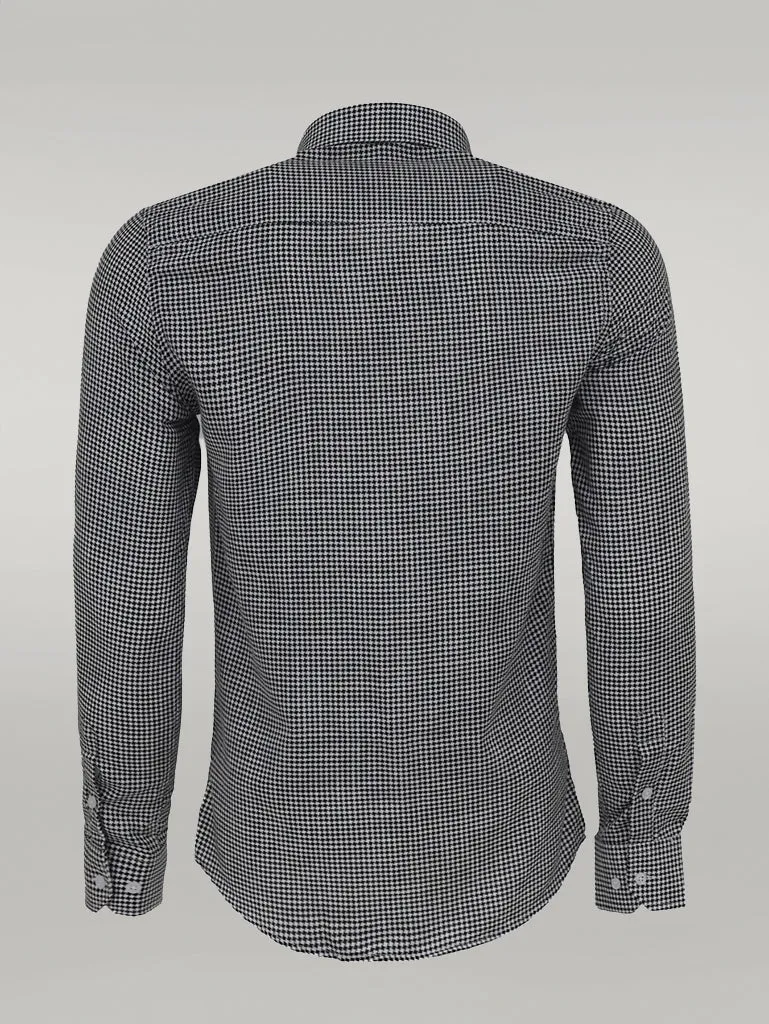 WSS Houndstooth Pattern Black Men Shirt  - Singen