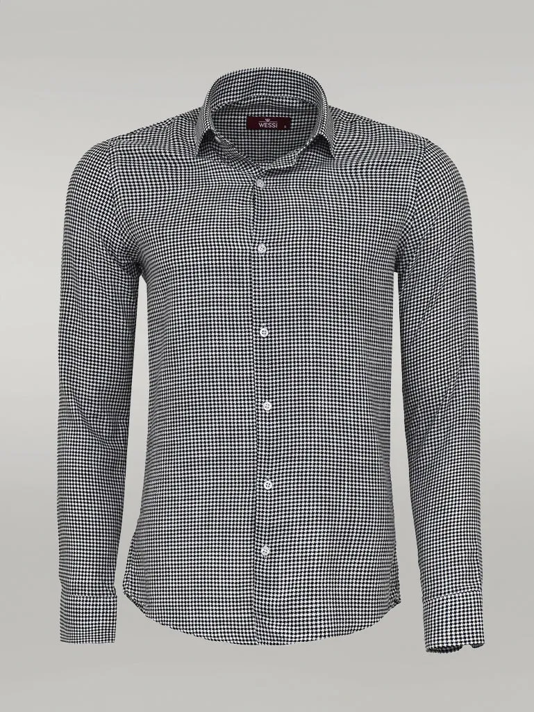 WSS Houndstooth Pattern Black Men Shirt  - Singen